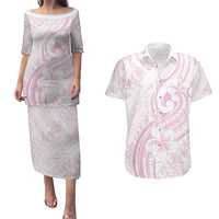 Hawaii Plumeria Lokelani Pikake Lei Couples Matching Puletasi and Hawaiian Shirt Poni Mama Polynesian Tattoo LT9 Pink - Polynesian Pride