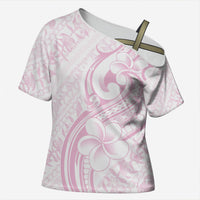 Hawaii Plumeria Lokelani Pikake Lei Cross Shoulder Shirt Poni Mama Polynesian Tattoo LT9 Female Pink - Polynesian Pride