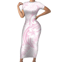 Hawaii Plumeria Lokelani Pikake Lei Family Matching Short Sleeve Bodycon Dress and Hawaiian Shirt Poni Mama Polynesian Tattoo LT9 Mom's Dress Pink - Polynesian Pride