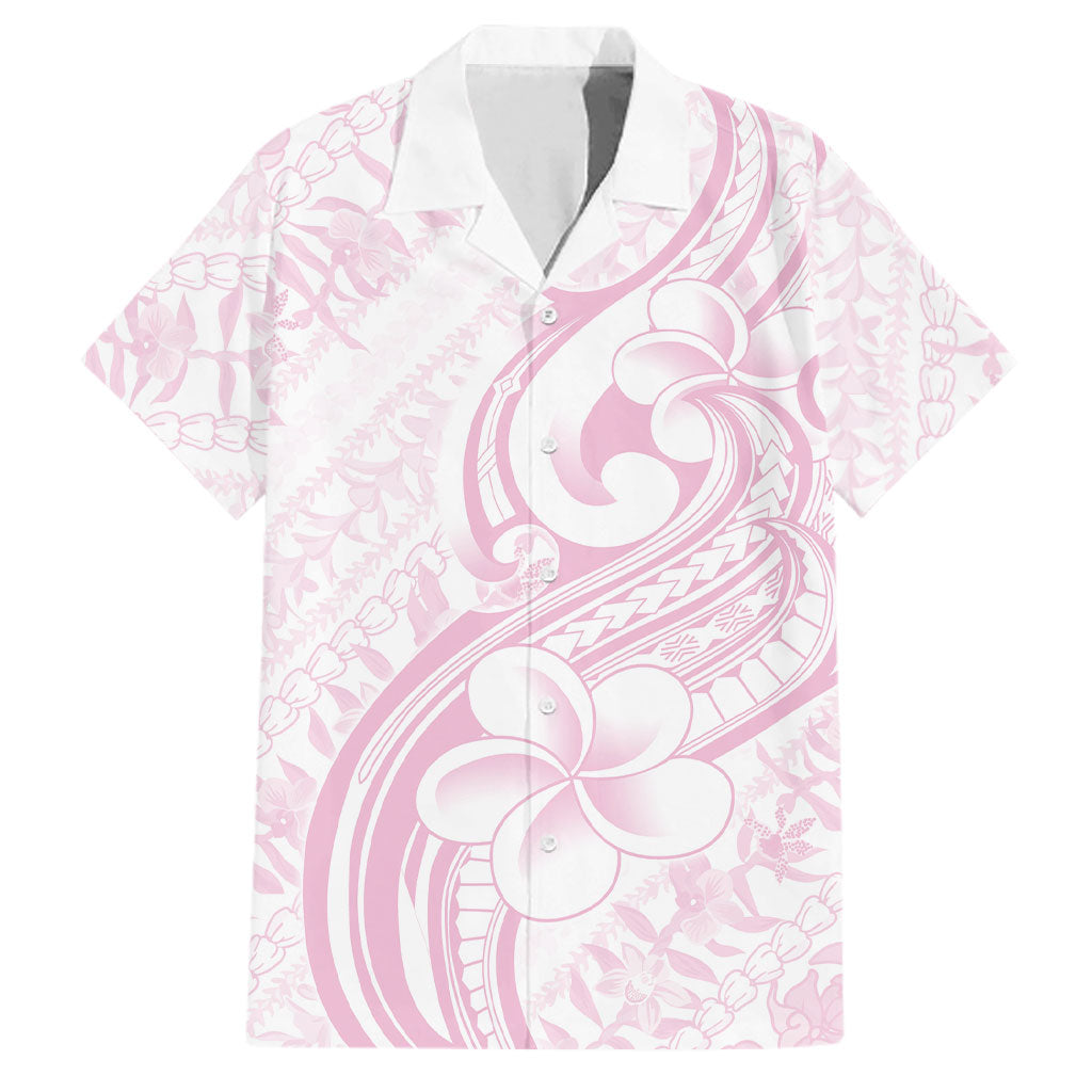 Hawaii Plumeria Lokelani Pikake Lei Family Matching Summer Maxi Dress and Hawaiian Shirt Poni Mama Polynesian Tattoo LT9 Dad's Shirt - Short Sleeve Pink - Polynesian Pride