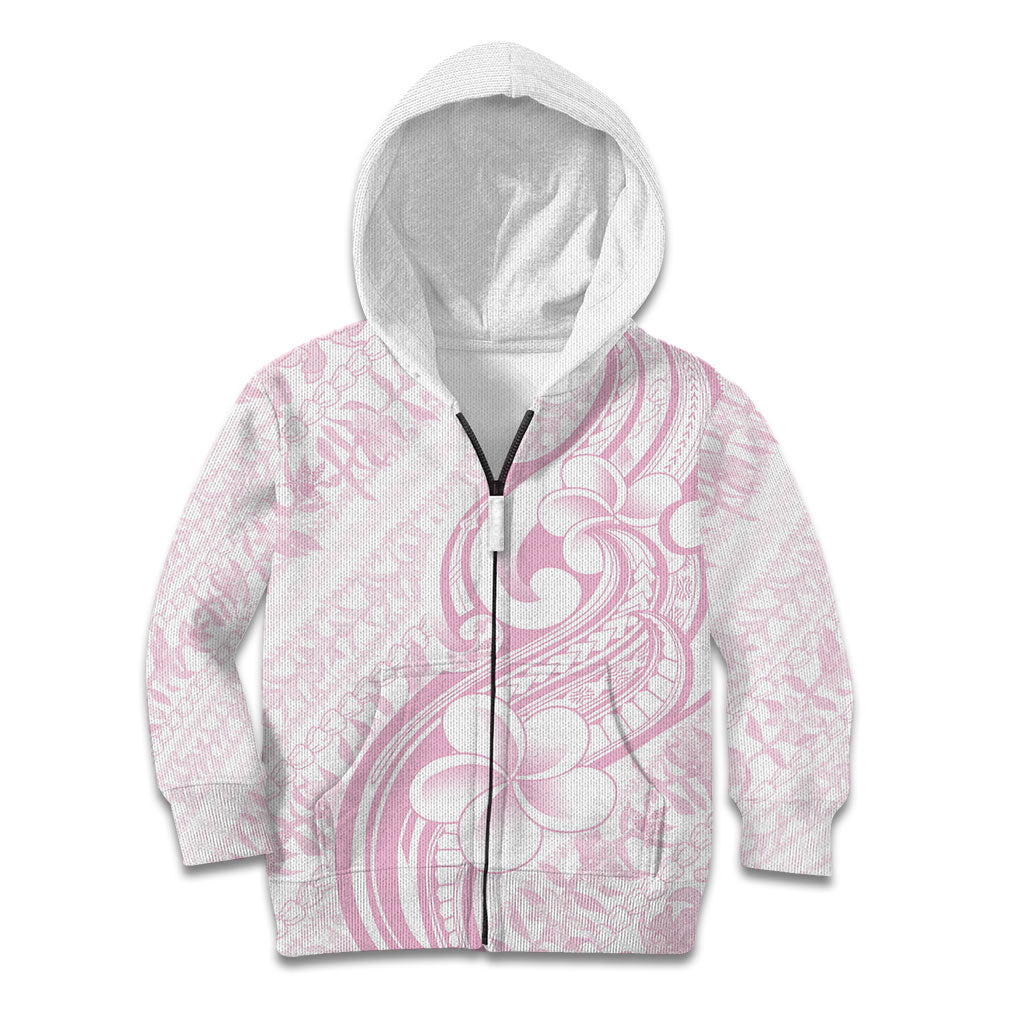 Hawaii Plumeria Lokelani Pikake Lei Kid Hoodie Poni Mama Polynesian Tattoo LT9 Zip Hoodie Pink - Polynesian Pride