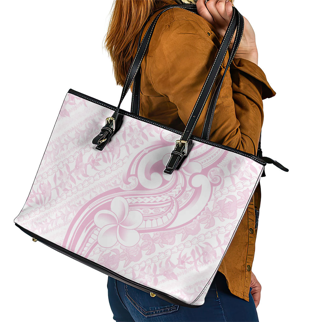Hawaii Plumeria Lokelani Pikake Lei Leather Tote Bag Poni Mama Polynesian Tattoo
