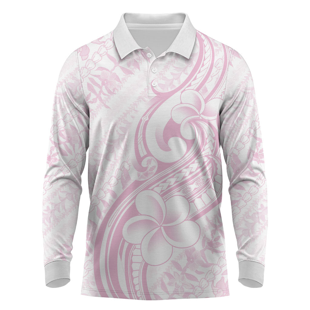 Hawaii Plumeria Lokelani Pikake Lei Long Sleeve Polo Shirt Poni Mama Polynesian Tattoo LT9 Pink - Polynesian Pride