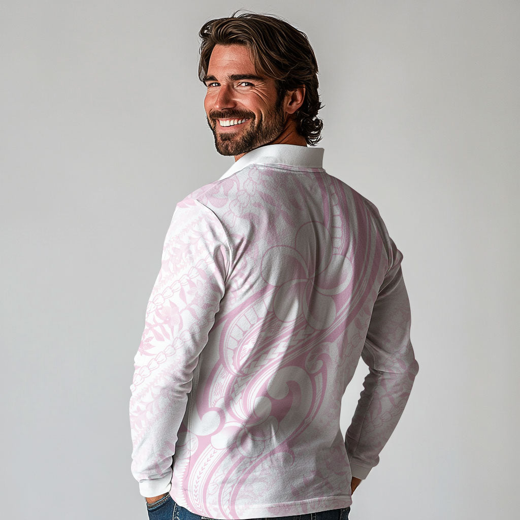 Hawaii Plumeria Lokelani Pikake Lei Long Sleeve Polo Shirt Poni Mama Polynesian Tattoo LT9 - Polynesian Pride