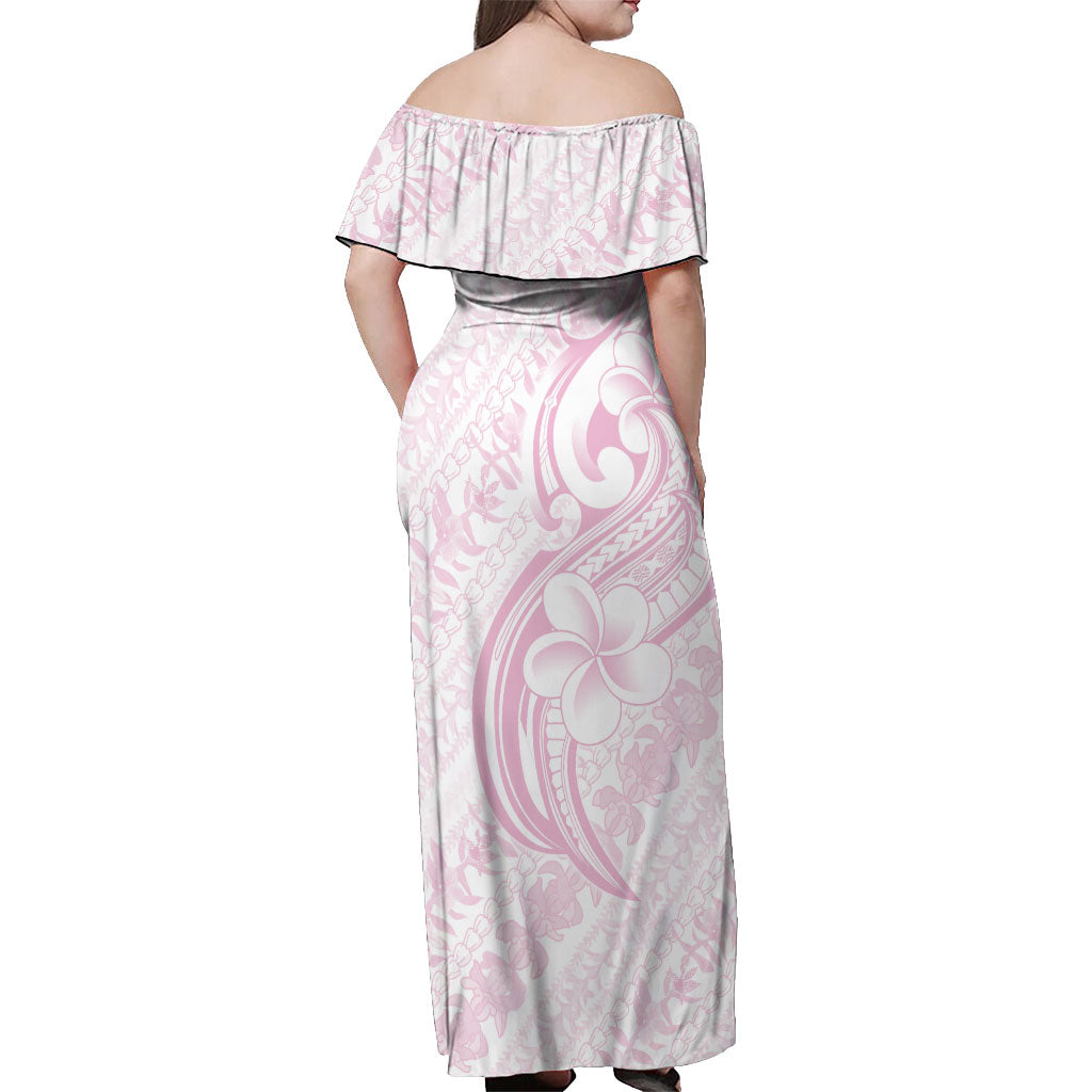 Hawaii Plumeria Lokelani Pikake Lei Off Shoulder Maxi Dress Poni Mama Polynesian Tattoo LT9 - Polynesian Pride