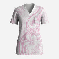Hawaii Plumeria Lokelani Pikake Lei Scrub Top Poni Mama Polynesian Tattoo LT9 Adult Pink - Polynesian Pride