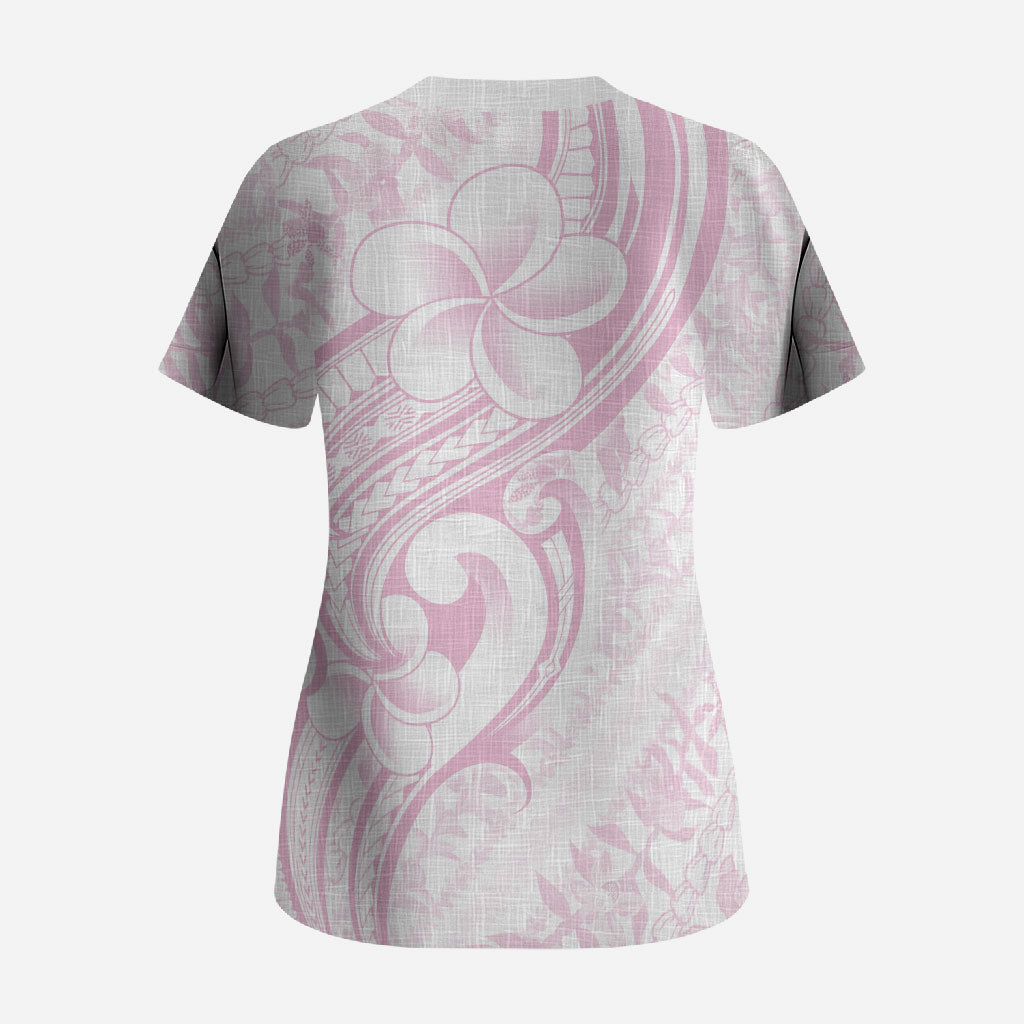 Hawaii Plumeria Lokelani Pikake Lei Scrub Top Poni Mama Polynesian Tattoo LT9 - Polynesian Pride