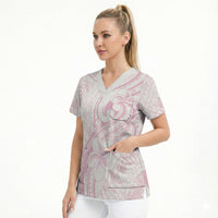 Hawaii Plumeria Lokelani Pikake Lei Scrub Top Poni Mama Polynesian Tattoo LT9 - Polynesian Pride