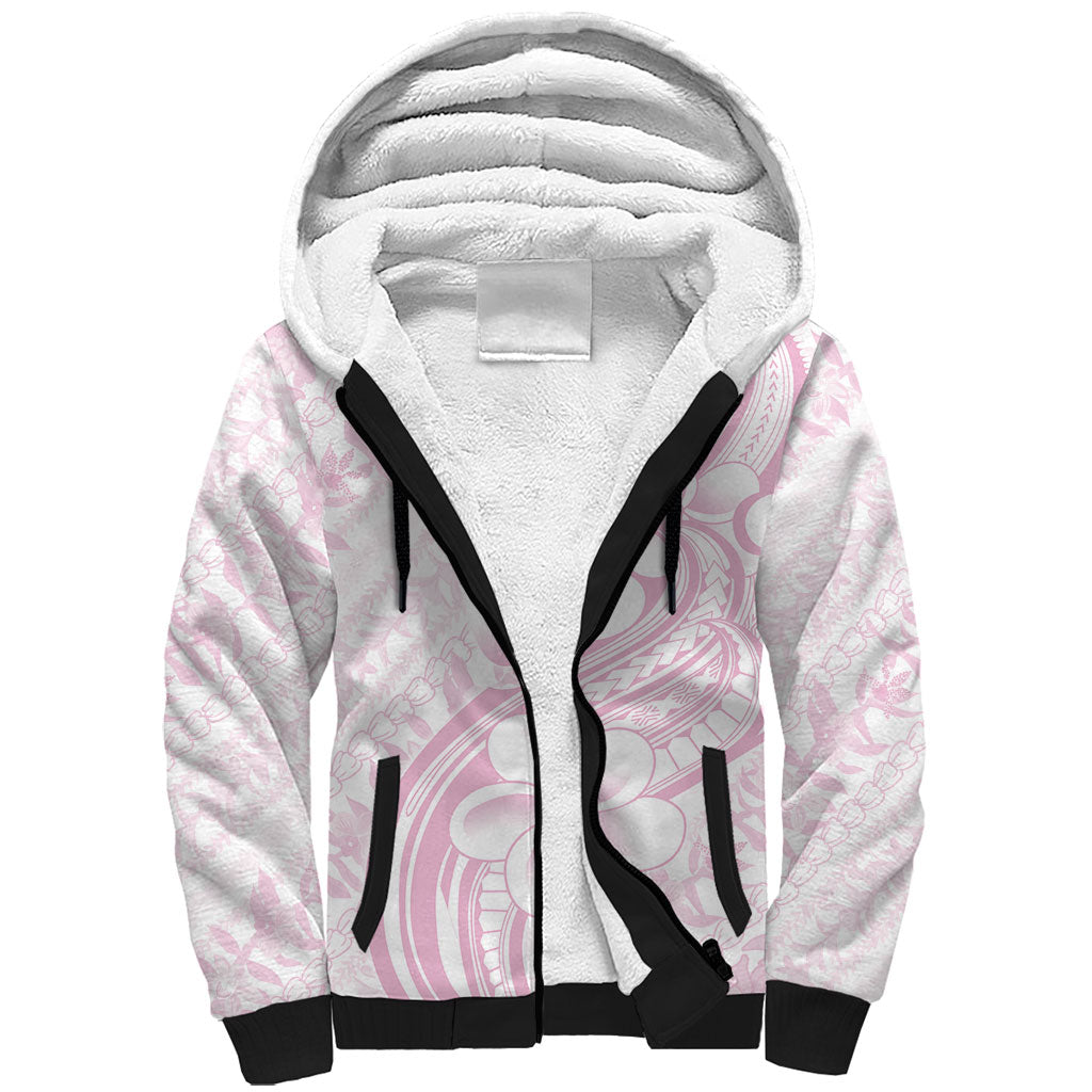 Hawaii Plumeria Lokelani Pikake Lei Sherpa Hoodie Poni Mama Polynesian Tattoo LT9 Unisex Pink - Polynesian Pride