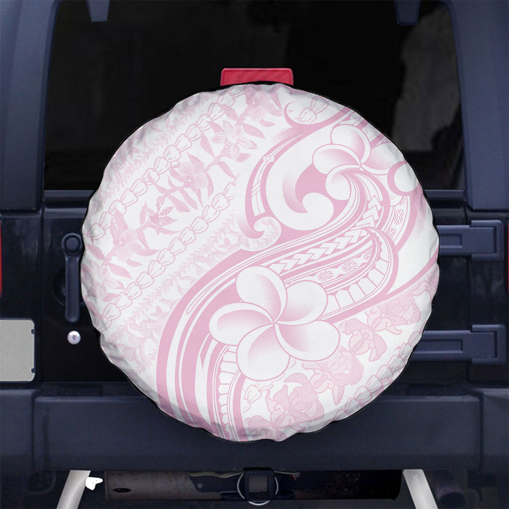 Hawaii Plumeria Lokelani Pikake Lei Spare Tire Cover Poni Mama Polynesian Tattoo LT9 No hole Pink - Polynesian Pride
