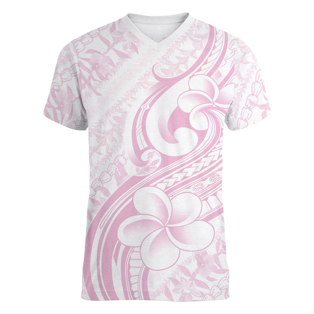 Hawaii Plumeria Lokelani Pikake Lei Women V-Neck T-Shirt Poni Mama Polynesian Tattoo LT9 Female Pink - Polynesian Pride