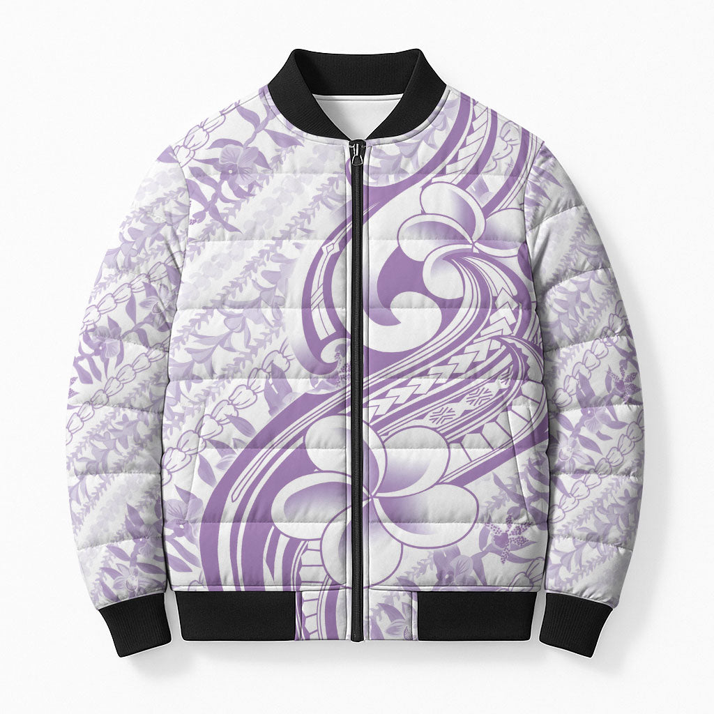 Hawaii Plumeria Lokelani Pikake Lei Bomber Puffer Jacket Poni Polynesian Tattoo LT9 Unisex Purple - Polynesian Pride