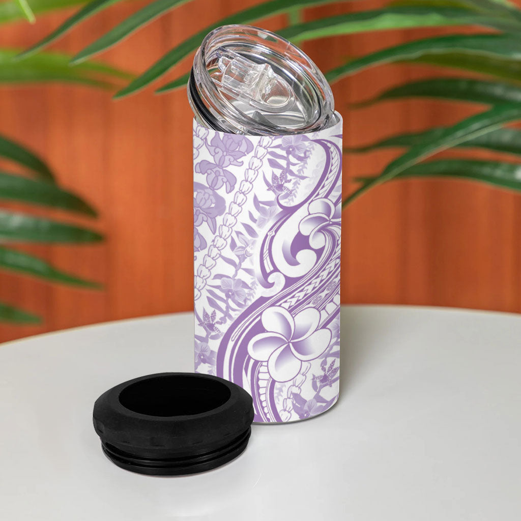 Hawaii Plumeria Lokelani Pikake Lei 4 in 1 Can Cooler Tumbler Poni Polynesian Tattoo LT9 - Polynesian Pride