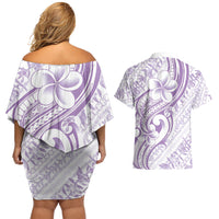 Hawaii Plumeria Lokelani Pikake Lei Couples Matching Off Shoulder Short Dress and Hawaiian Shirt Poni Polynesian Tattoo LT9 - Polynesian Pride