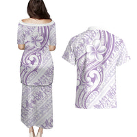 Hawaii Plumeria Lokelani Pikake Lei Couples Matching Puletasi and Hawaiian Shirt Poni Polynesian Tattoo LT9 - Polynesian Pride