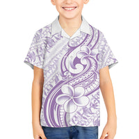 Hawaii Plumeria Lokelani Pikake Lei Family Matching Off The Shoulder Long Sleeve Dress and Hawaiian Shirt Poni Polynesian Tattoo LT9 Son's Shirt Purple - Polynesian Pride