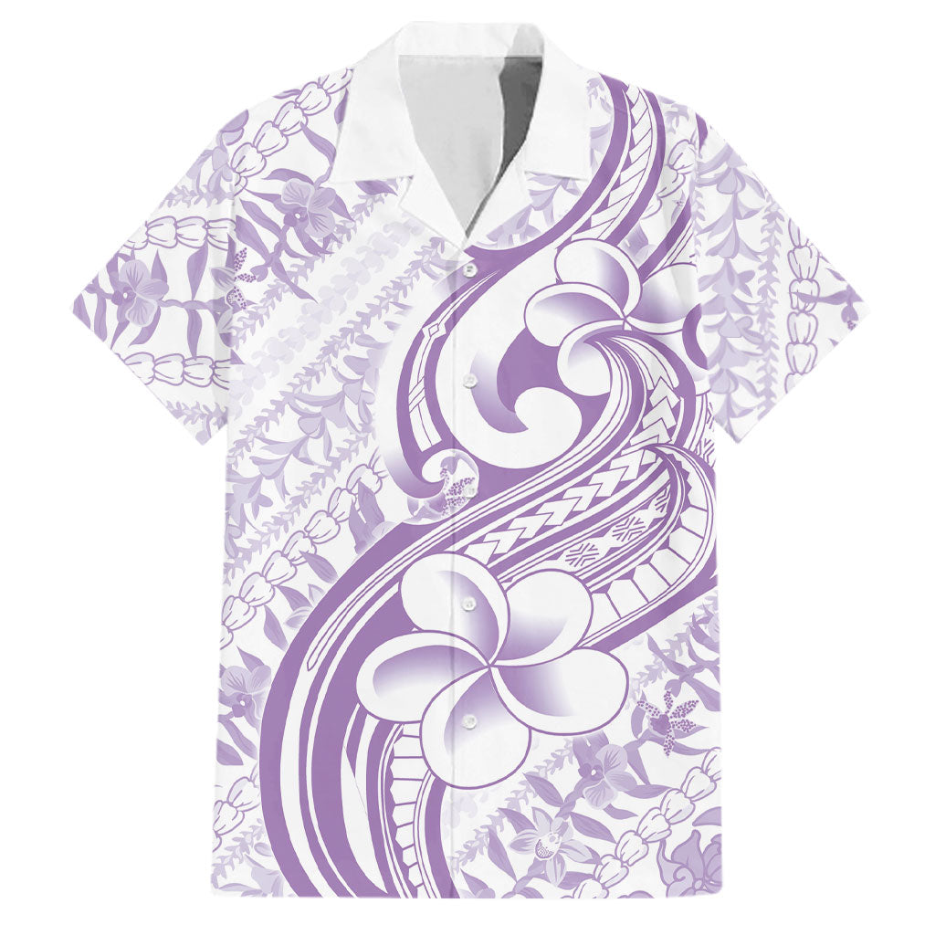 Hawaii Plumeria Lokelani Pikake Lei Family Matching Off Shoulder Maxi Dress and Hawaiian Shirt Poni Polynesian Tattoo LT9 Dad's Shirt - Short Sleeve Purple - Polynesian Pride
