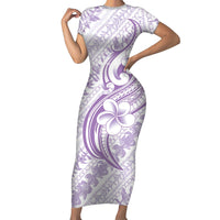 Hawaii Plumeria Lokelani Pikake Lei Family Matching Short Sleeve Bodycon Dress and Hawaiian Shirt Poni Polynesian Tattoo LT9 Mom's Dress Purple - Polynesian Pride