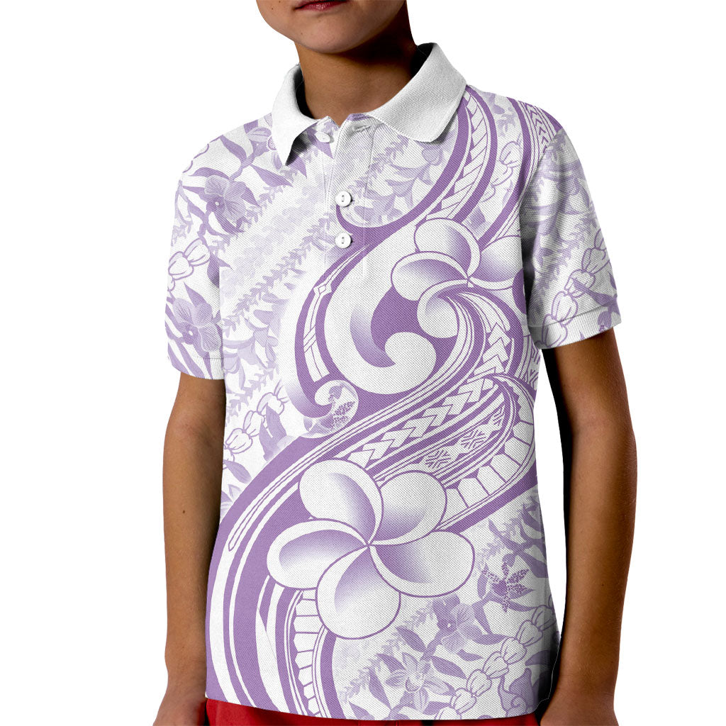 Hawaii Plumeria Lokelani Pikake Lei Kid Polo Shirt Poni Polynesian Tattoo LT9 Kid Purple - Polynesian Pride