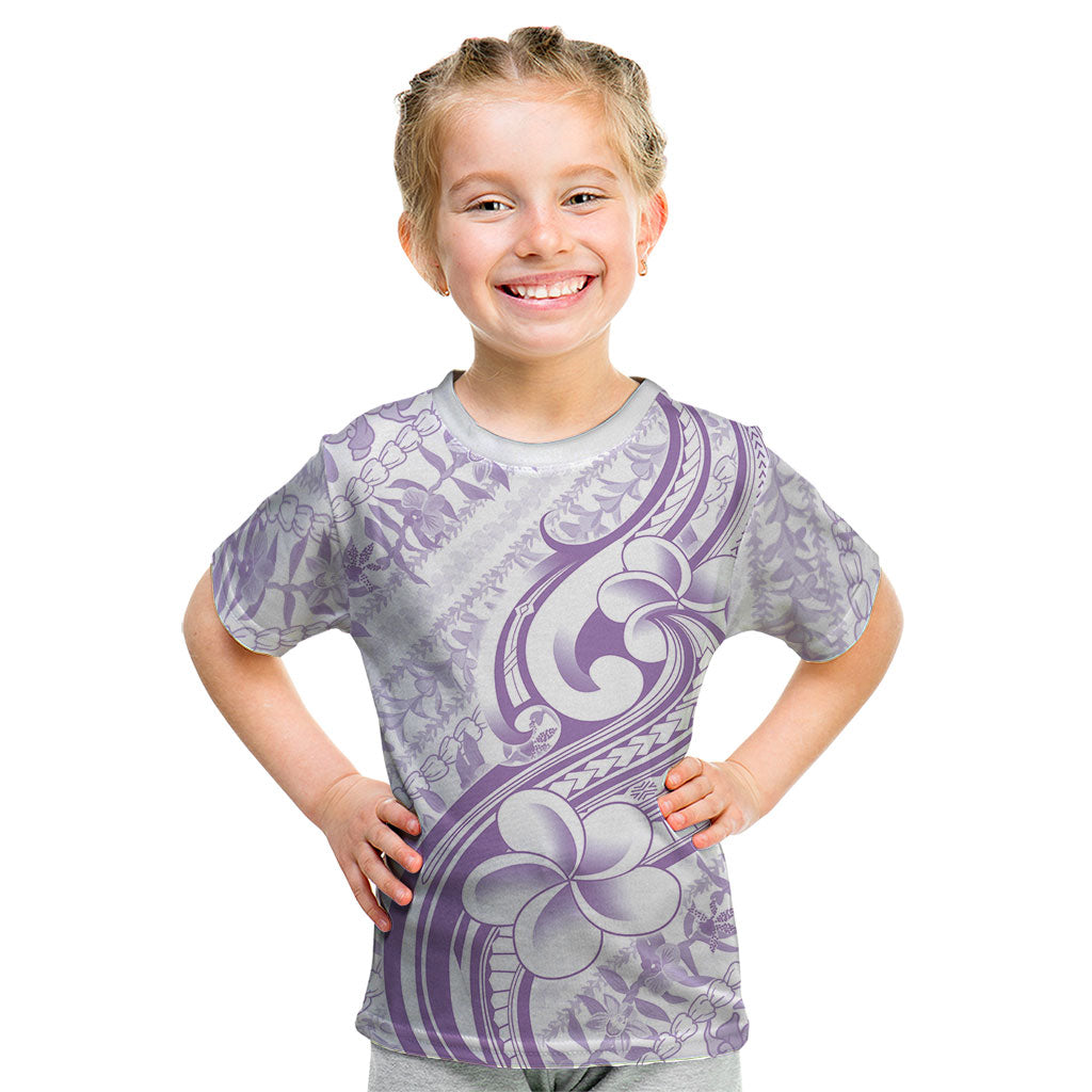 Hawaii Plumeria Lokelani Pikake Lei Kid T Shirt Poni Polynesian Tattoo LT9 Purple - Polynesian Pride