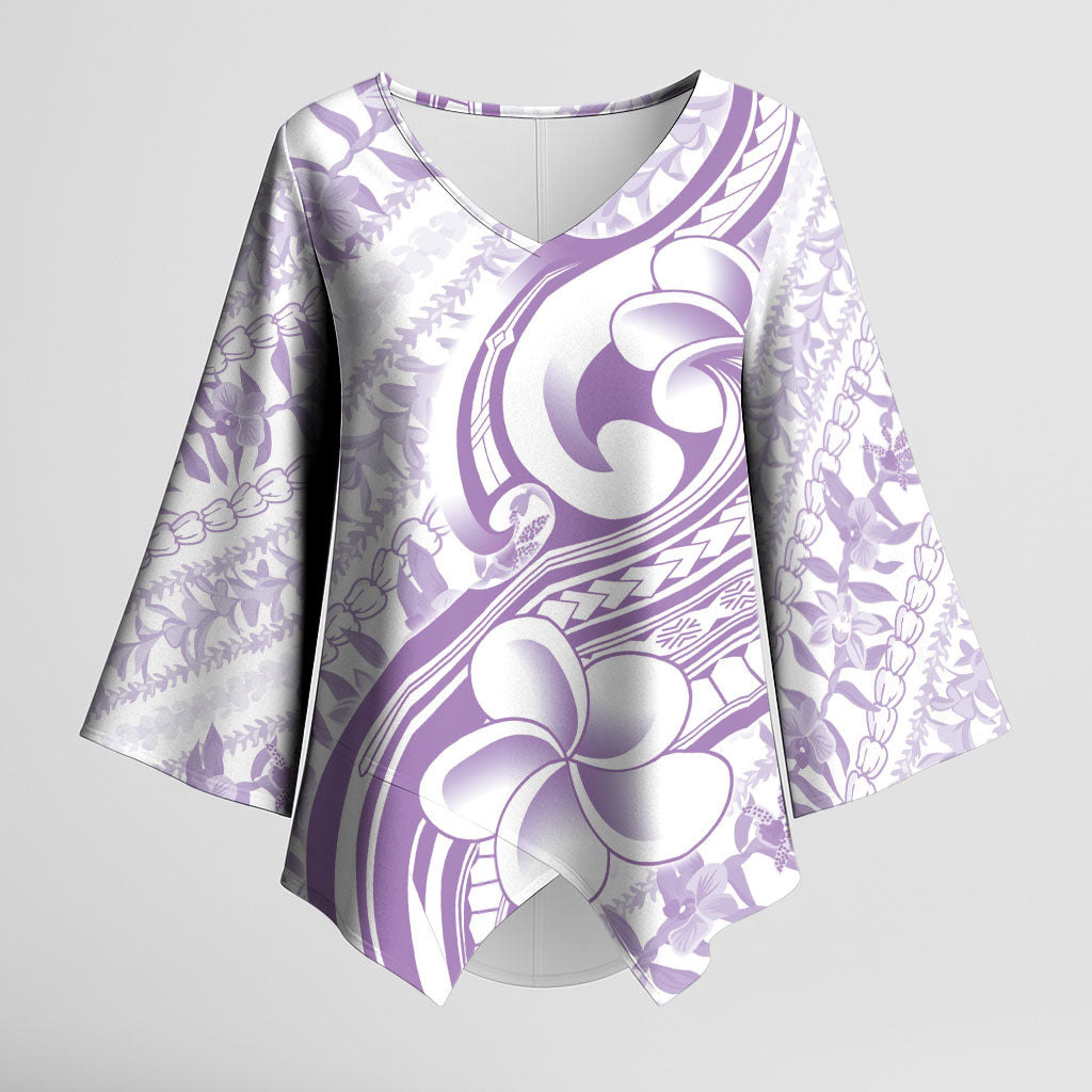 Hawaii Plumeria Lokelani Pikake Lei Kimono Sleeve Blouse Poni Polynesian Tattoo LT9 Female Purple - Polynesian Pride