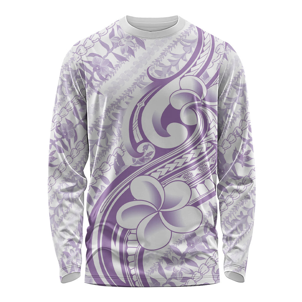 Hawaii Plumeria Lokelani Pikake Lei Long Sleeve Shirt Poni Polynesian Tattoo LT9 Unisex Purple - Polynesian Pride