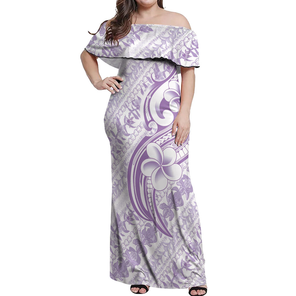 Hawaii Plumeria Lokelani Pikake Lei Off Shoulder Maxi Dress Poni Polynesian Tattoo