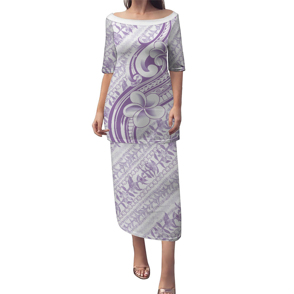 Hawaii Plumeria Lokelani Pikake Lei Puletasi Poni Polynesian Tattoo LT9 Long Dress Purple - Polynesian Pride