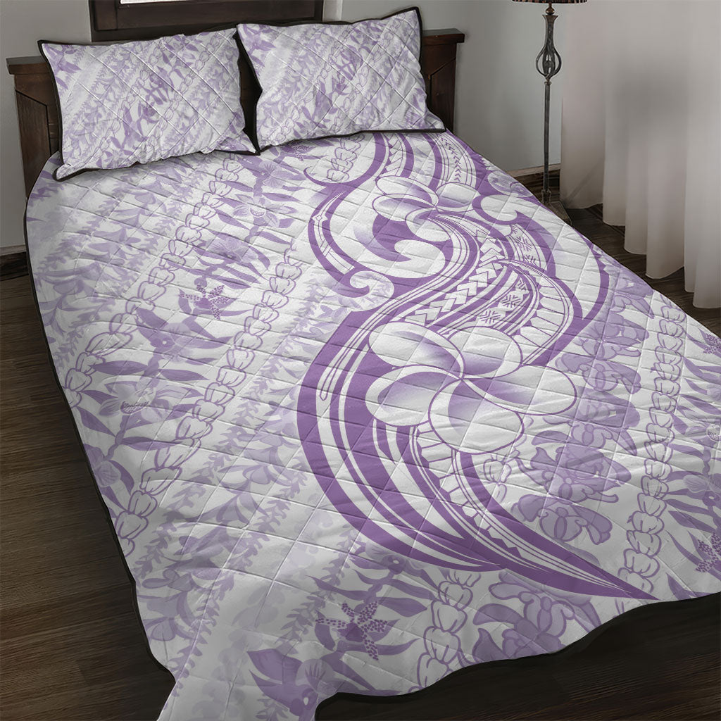 Hawaii Plumeria Lokelani Pikake Lei Quilt Bed Set Poni Polynesian Tattoo LT9 Purple - Polynesian Pride