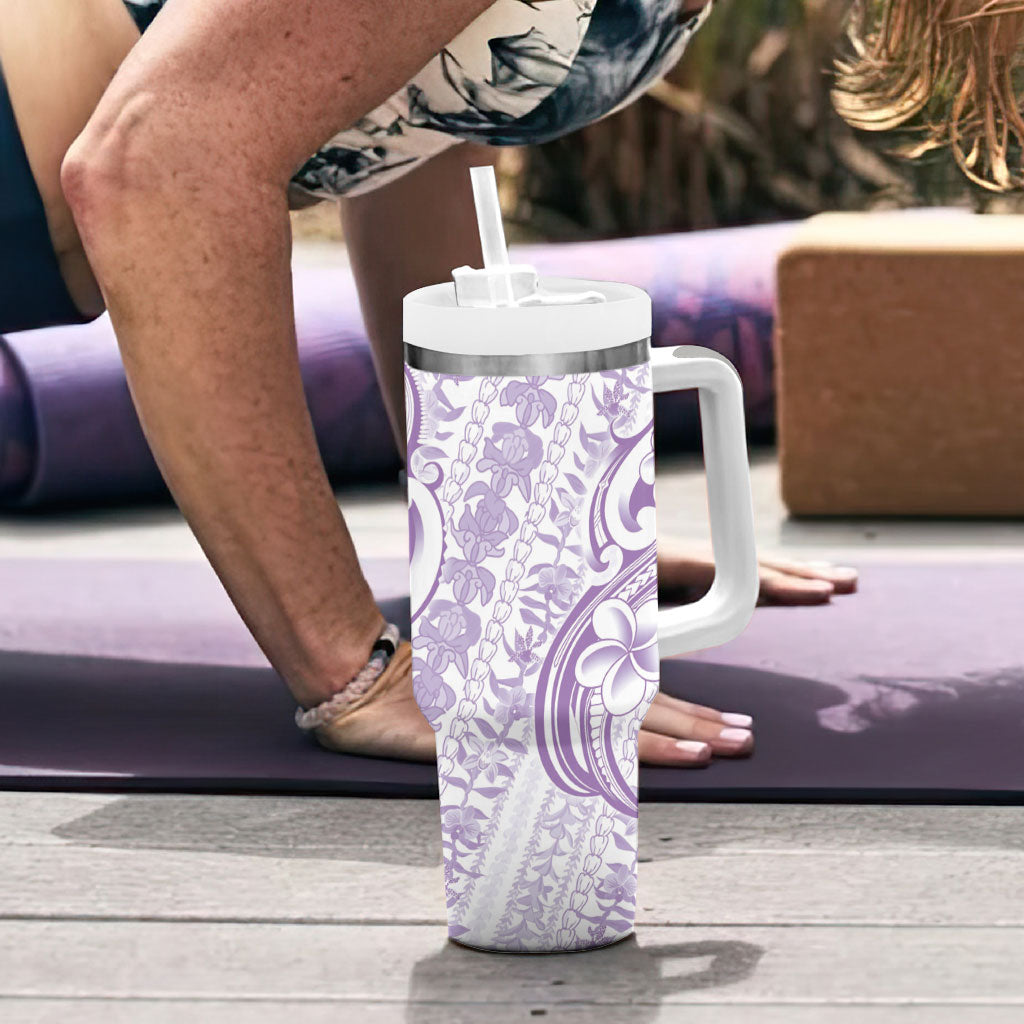 Hawaii Plumeria Lokelani Pikake Lei Tumbler With Handle Poni Polynesian Tattoo