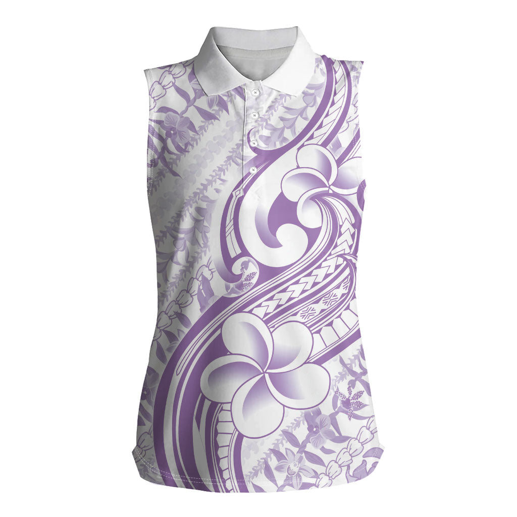 Hawaii Plumeria Lokelani Pikake Lei Women Sleeveless Polo Shirt Poni Polynesian Tattoo LT9 Female Purple - Polynesian Pride