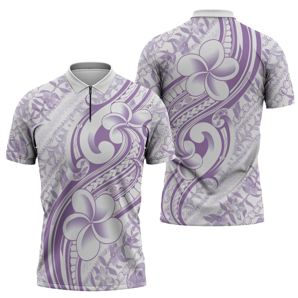 Hawaii Plumeria Lokelani Pikake Lei Zipper Polo Shirt Poni Polynesian Tattoo LT9 - Polynesian Pride