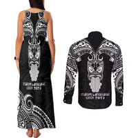 New Zealand Te Reo Maori Couples Matching Tank Maxi Dress and Long Sleeve Button Shirts Kia Kaha Maori Language Week Black Style LT9 - Polynesian Pride