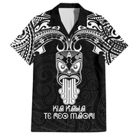 New Zealand Te Reo Maori Family Matching Off Shoulder Maxi Dress and Hawaiian Shirt Kia Kaha Maori Language Week Black Style LT9 Dad's Shirt - Short Sleeve Black - Polynesian Pride