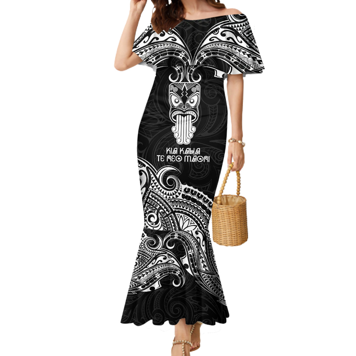 New Zealand Te Reo Maori Mermaid Dress Kia Kaha Maori Language Week Black Style LT9 Women Black - Polynesian Pride