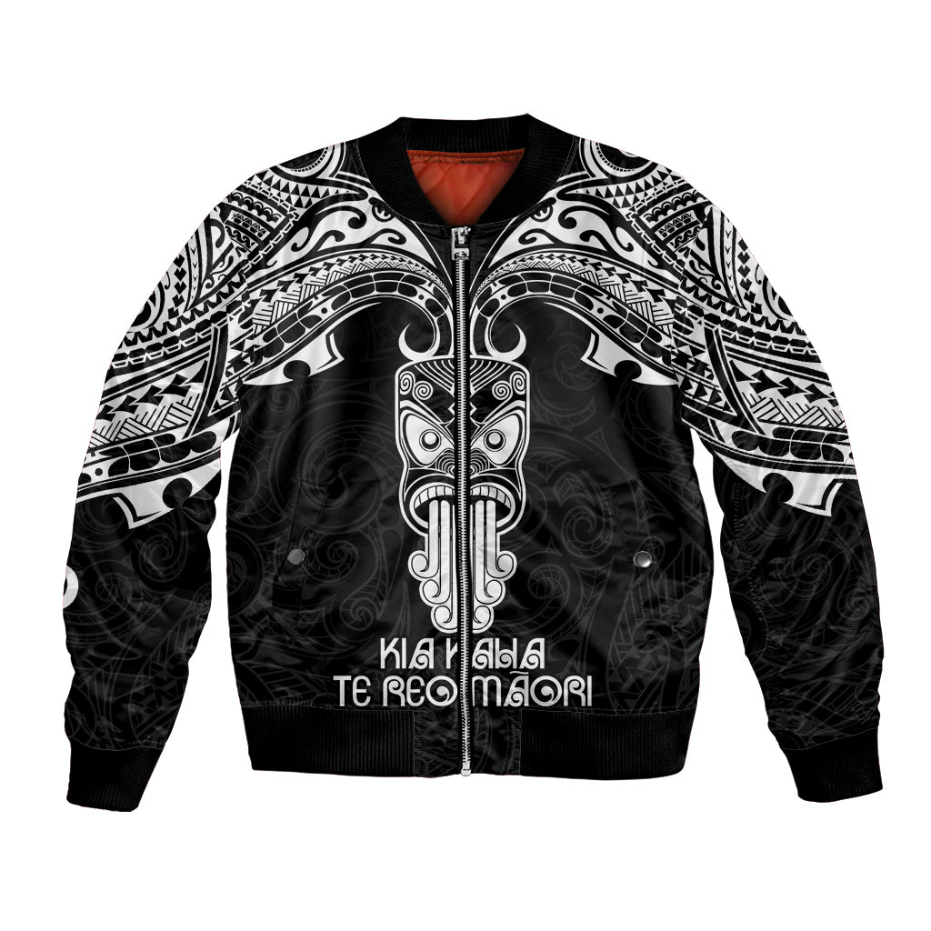 Personalised New Zealand Te Reo Maori Bomber Jacket Kia Kaha Maori Language Week Black Style LT9 Unisex Black - Polynesian Pride