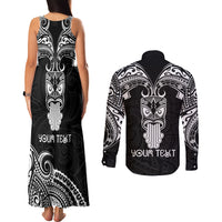 Personalised New Zealand Te Reo Maori Couples Matching Tank Maxi Dress and Long Sleeve Button Shirts Kia Kaha Maori Language Week Black Style LT9 - Polynesian Pride