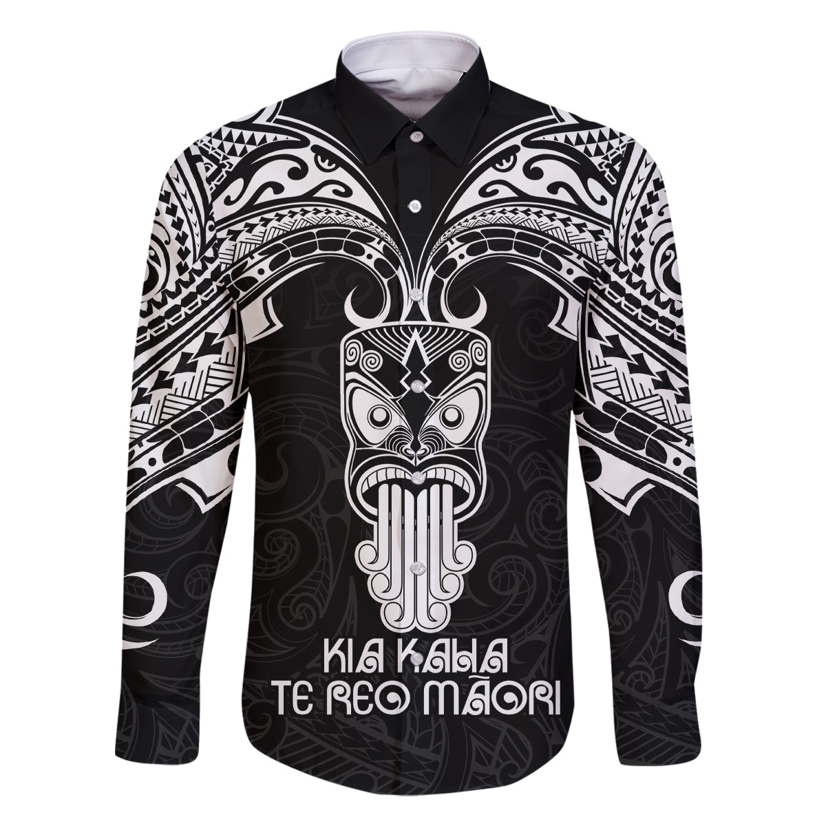 Personalised New Zealand Te Reo Maori Family Matching Long Sleeve Bodycon Dress and Hawaiian Shirt Kia Kaha Maori Language Week Black Style LT9 Dad's Shirt - Long Sleeve Black - Polynesian Pride