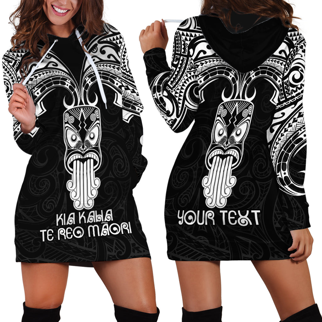 Personalised New Zealand Te Reo Maori Hoodie Dress Kia Kaha Maori Language Week Black Style LT9 - Polynesian Pride