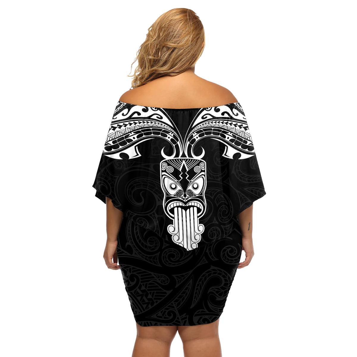 Personalised New Zealand Te Reo Maori Off Shoulder Short Dress Kia Kaha Maori Language Week Black Style LT9 - Polynesian Pride