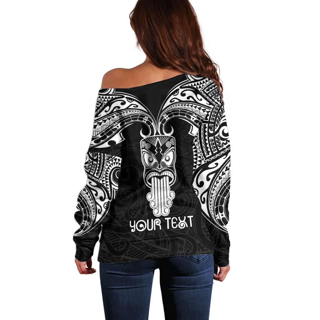 Personalised New Zealand Te Reo Maori Off Shoulder Sweater Kia Kaha Maori Language Week Black Style LT9 - Polynesian Pride