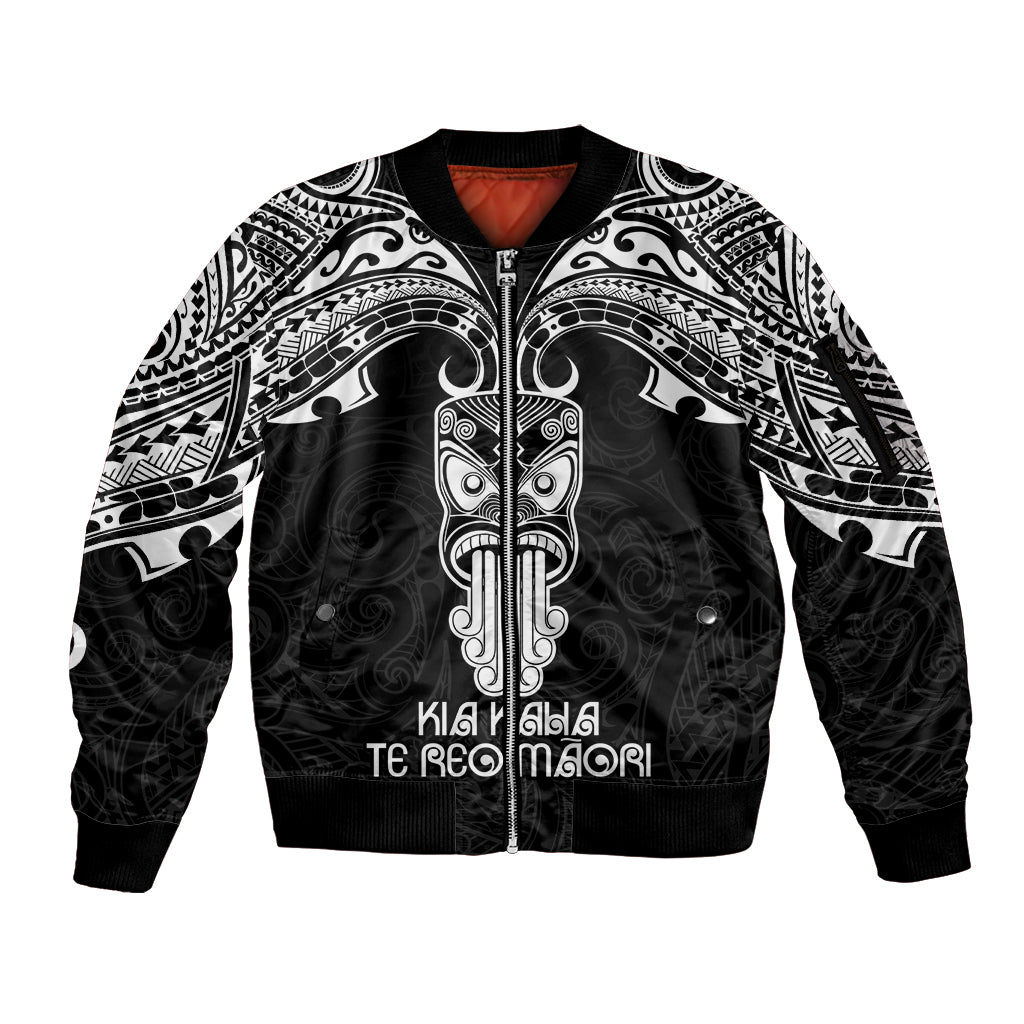 Personalised New Zealand Te Reo Maori Sleeve Zip Bomber Jacket Kia Kaha Maori Language Week Black Style LT9 Unisex Black - Polynesian Pride