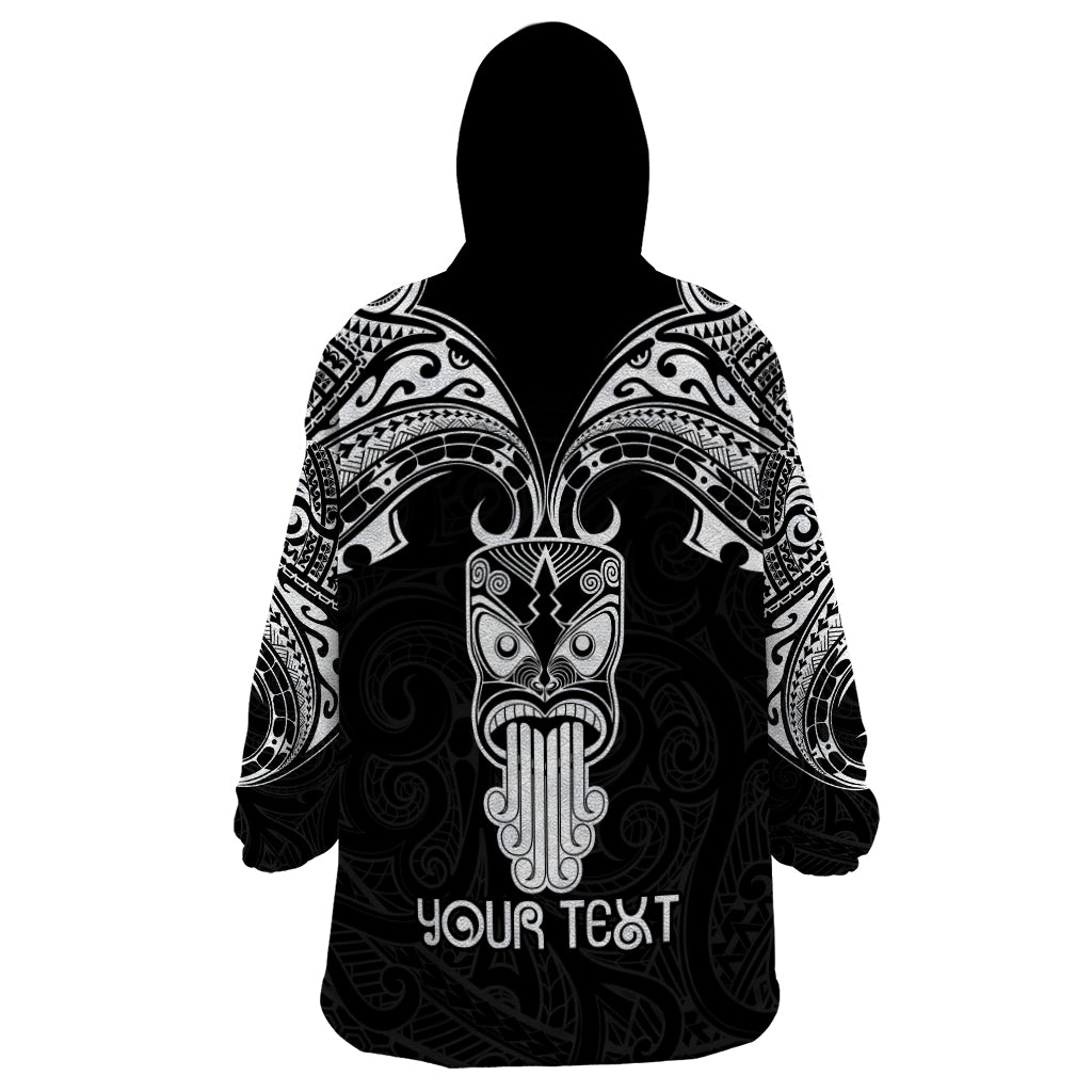 Personalised New Zealand Te Reo Maori Wearable Blanket Hoodie Kia Kaha Maori Language Week Black Style LT9 - Polynesian Pride