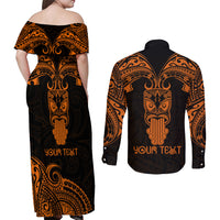 Personalised New Zealand Te Reo Maori Couples Matching Off Shoulder Maxi Dress and Long Sleeve Button Shirts Kia Kaha Maori Language Week Gold Style LT9 - Polynesian Pride