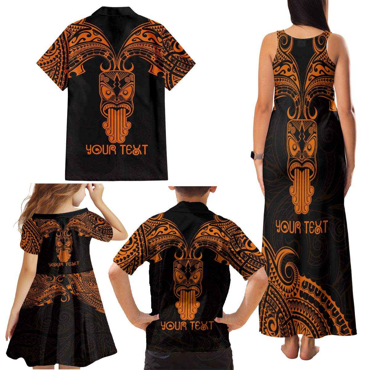 Personalised New Zealand Te Reo Maori Family Matching Tank Maxi Dress and Hawaiian Shirt Kia Kaha Maori Language Week Gold Style LT9 - Polynesian Pride