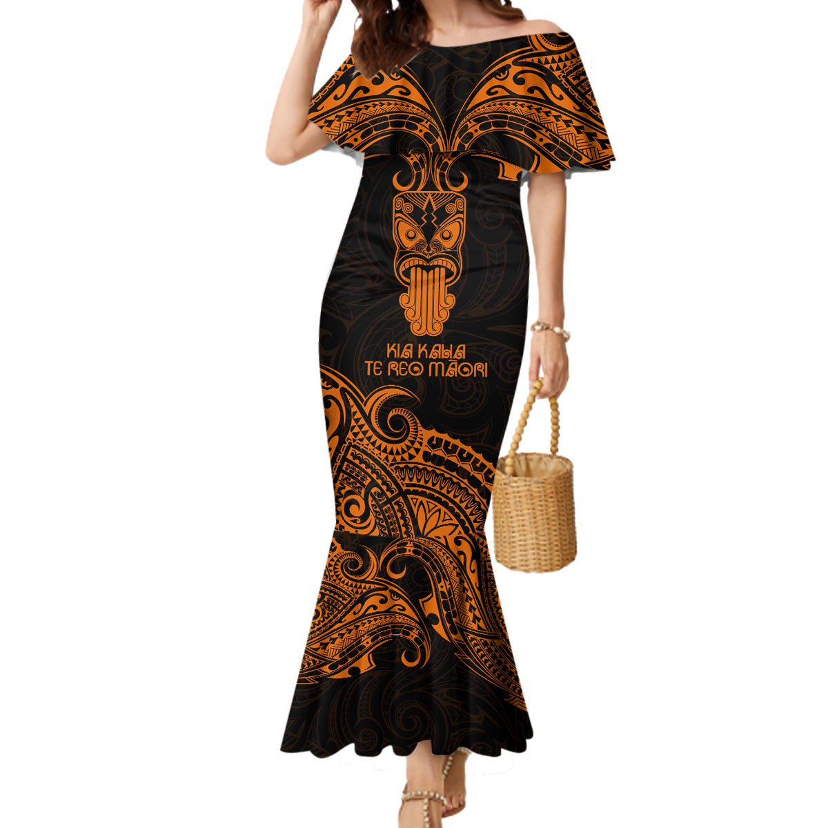 Personalised New Zealand Te Reo Maori Mermaid Dress Kia Kaha Maori Language Week Gold Style LT9 Women Gold - Polynesian Pride