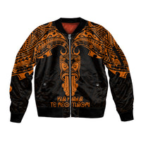 Personalised New Zealand Te Reo Maori Sleeve Zip Bomber Jacket Kia Kaha Maori Language Week Gold Style LT9 Unisex Gold - Polynesian Pride