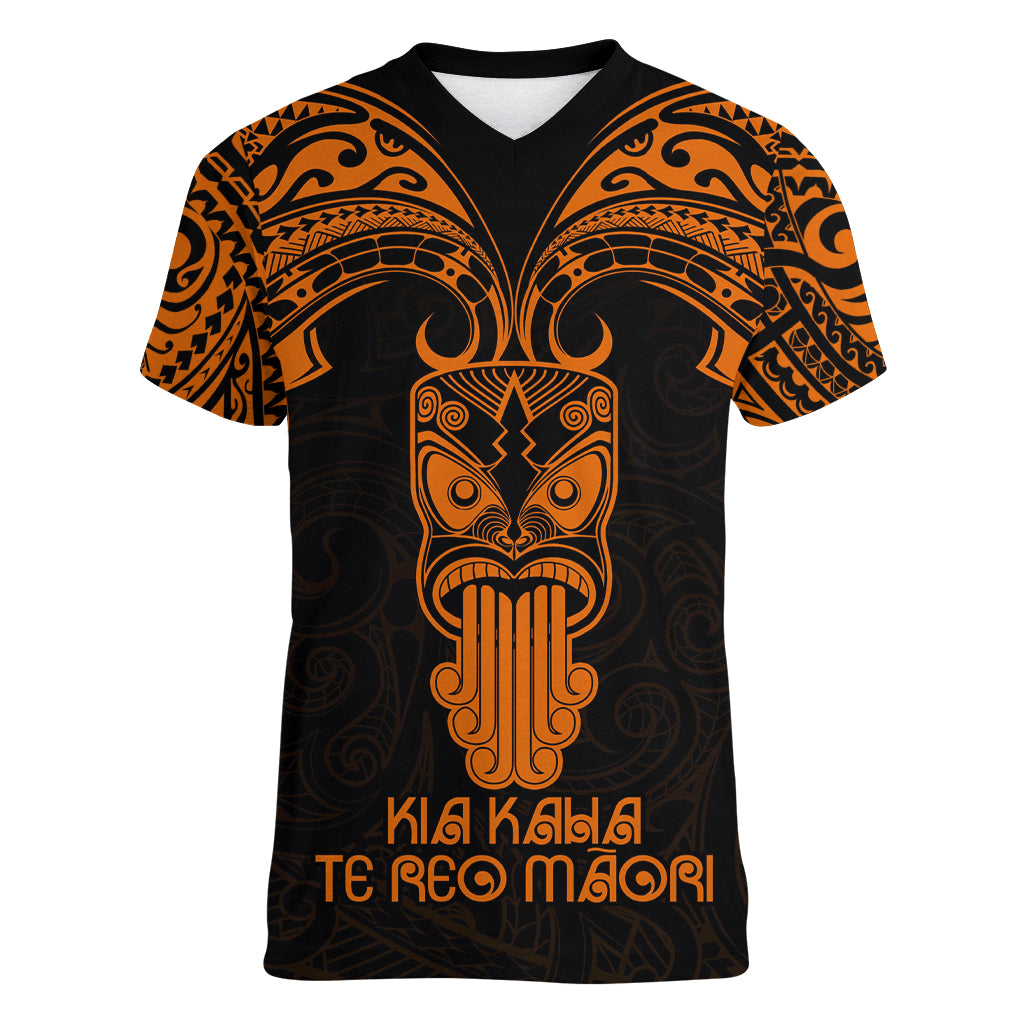 Personalised New Zealand Te Reo Maori Women V Neck T Shirt Kia Kaha Maori Language Week Gold Style LT9 Female Gold - Polynesian Pride