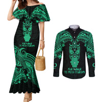 Personalised New Zealand Te Reo Maori Couples Matching Mermaid Dress and Long Sleeve Button Shirts Kia Kaha Maori Language Week Green Style LT9 Green - Polynesian Pride