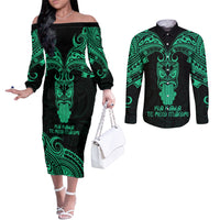Personalised New Zealand Te Reo Maori Couples Matching Off The Shoulder Long Sleeve Dress and Long Sleeve Button Shirts Kia Kaha Maori Language Week Green Style LT9 Green - Polynesian Pride